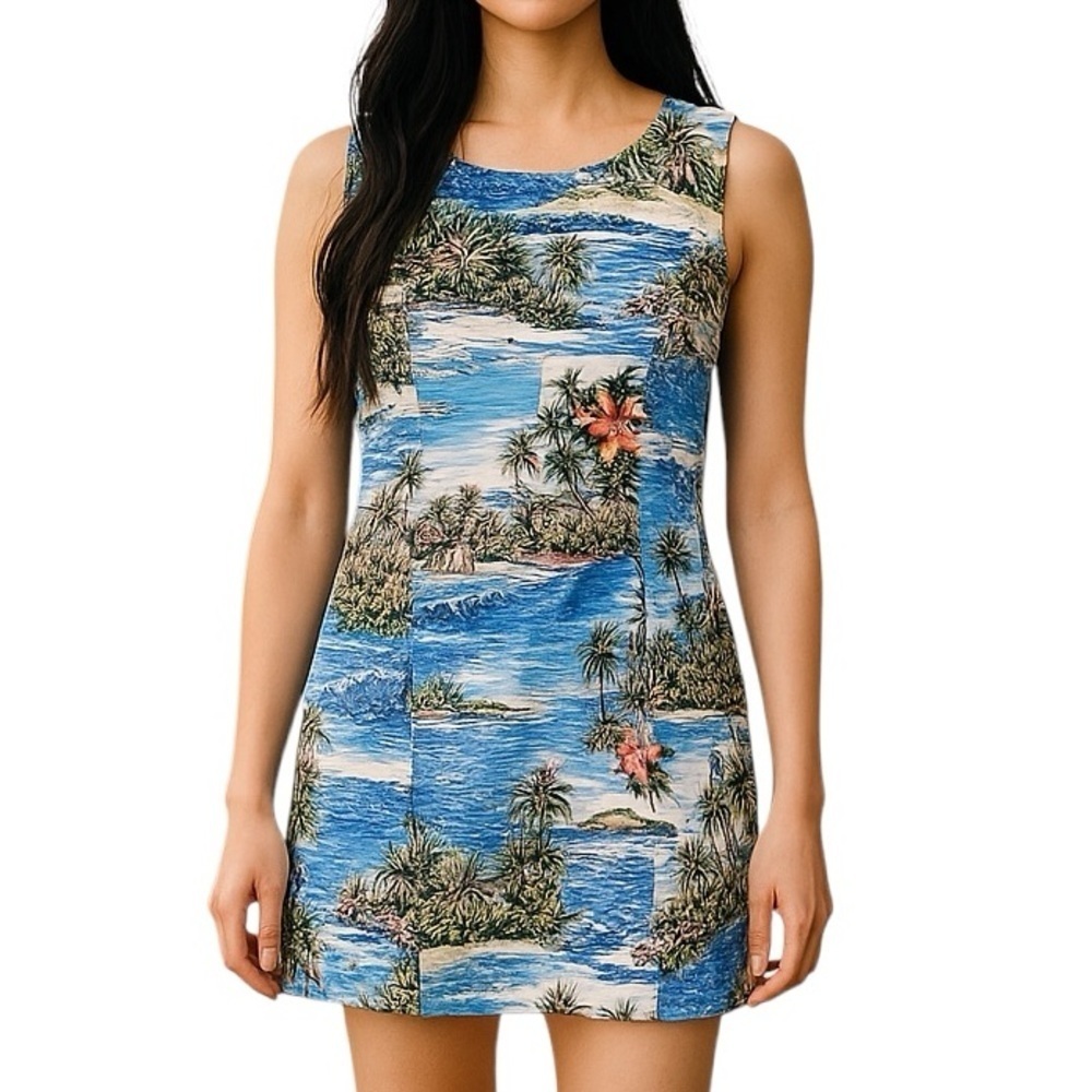 Kona Malia Hawaiian Print Dress Sleeveless Knee Length Beach Vacation Vintage